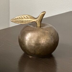 Vintage Brass Apple Bell Decorative Desk Accent Teacher Bell Gift Paperweight 3"